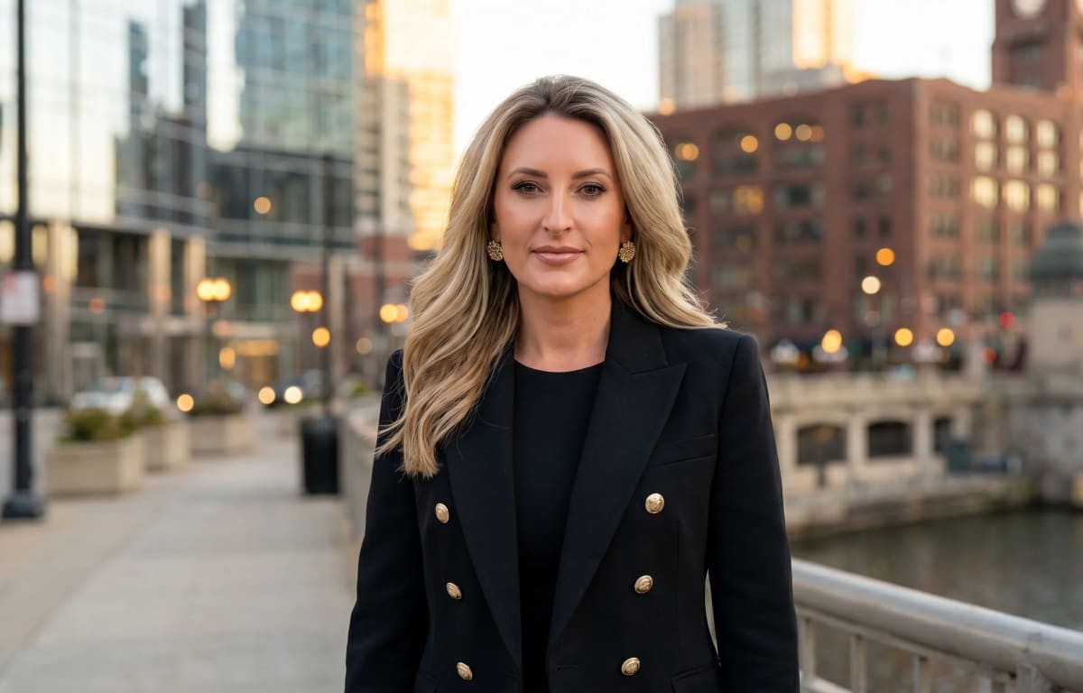 Gabriella Hanley, real estate broker at GCH Realty, on a Boston waterfront street