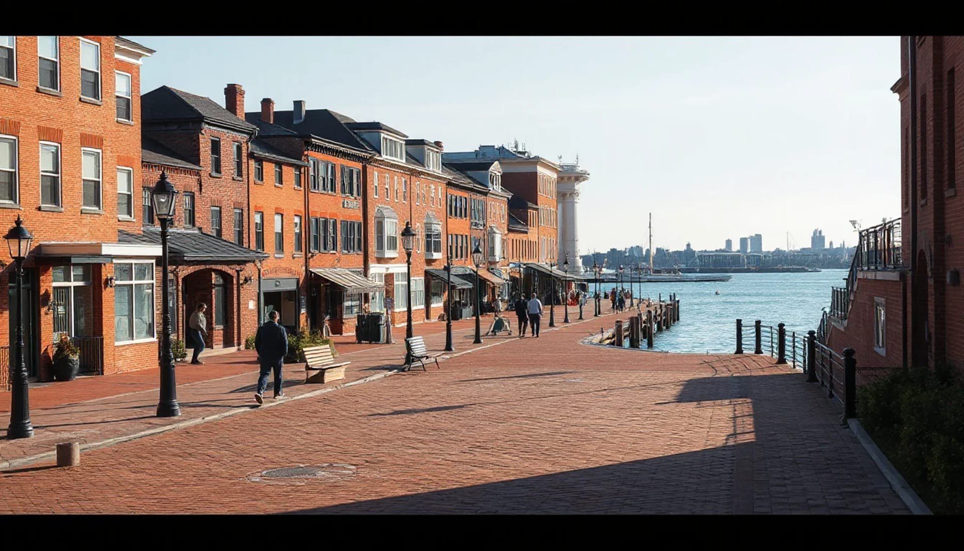 Brick waterfront street near downtown Boston, representative of the South Boston area
